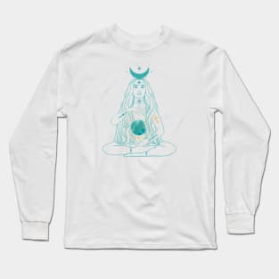 Moon Goddess Green with Gold Ankh Symbol Sticker Long Sleeve T-Shirt